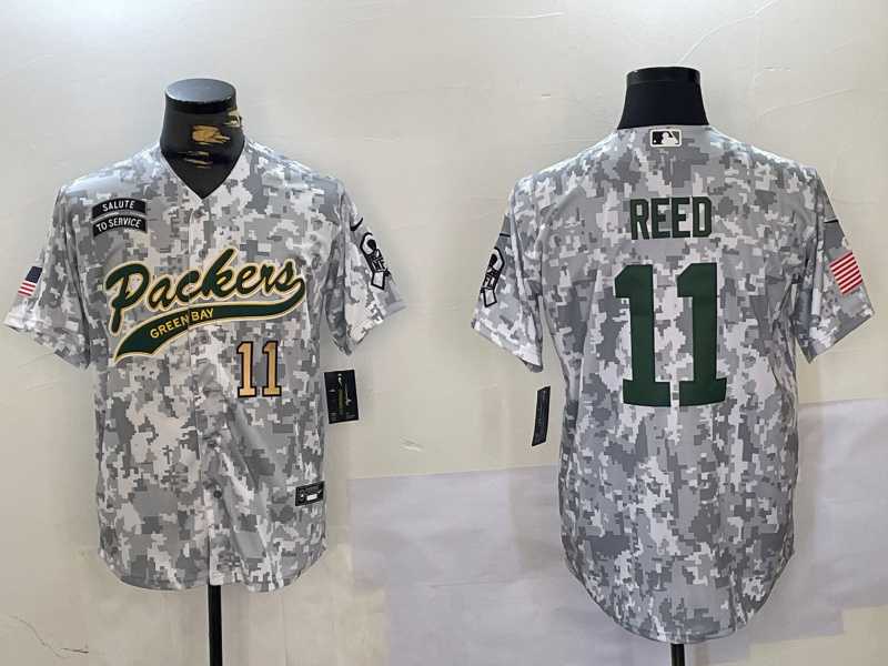 Mens Green Bay Packers #11 Jayden Reed 2024 Arctic Camo Salute To Service Stitched Baseball Jerseys